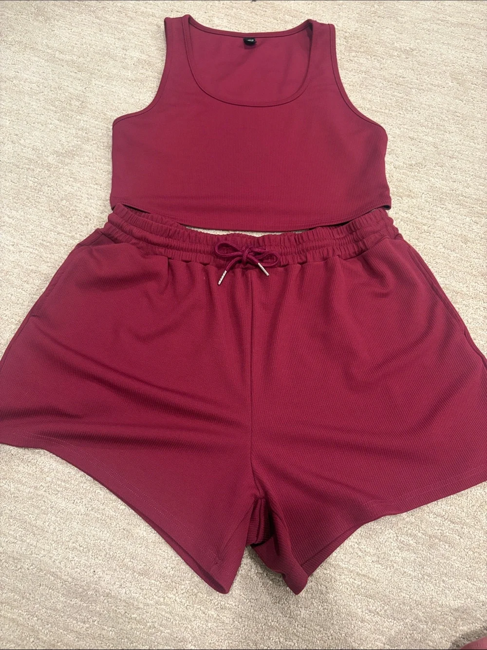 SHEIN Magenta Ribbed Drawstring High-Waist Shorts